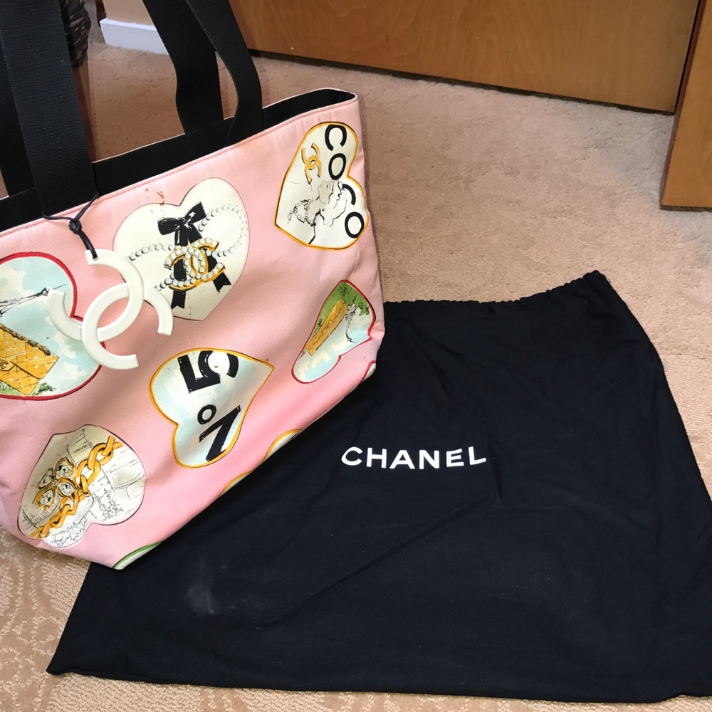 Chanel pink colorful tote/ beach bag